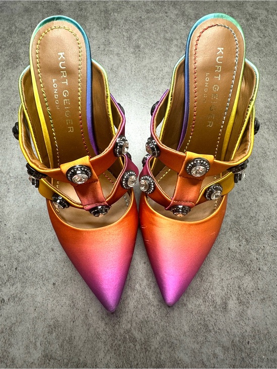 Kurt Geiger Shoes - Kurt Geiger Rainbow Ombré Satin Pointed-Toe Mule Heels with Jeweled Straps